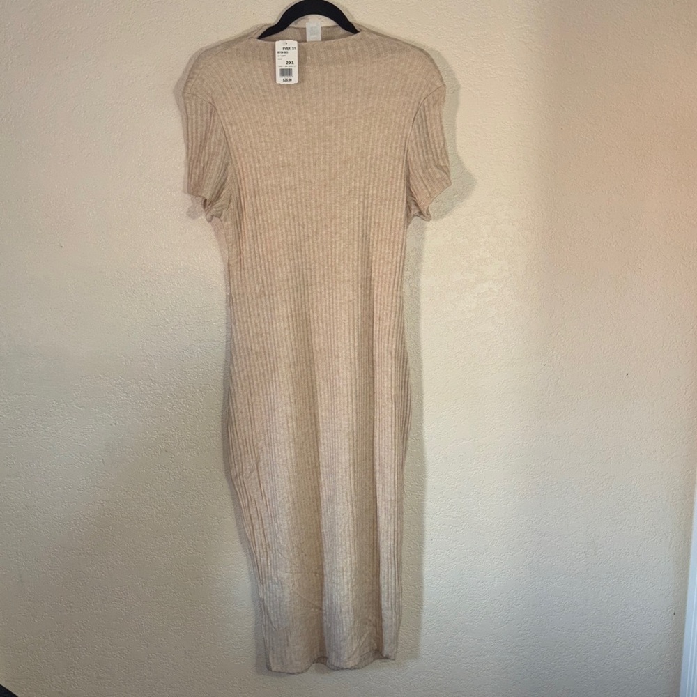 Elegant Beige Ribbed Knit Dress